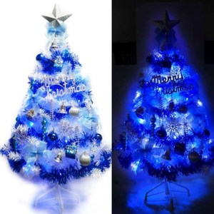 摩達客 台製15尺豪華版白色聖誕樹+銀藍色系配件組+100燈LED燈
