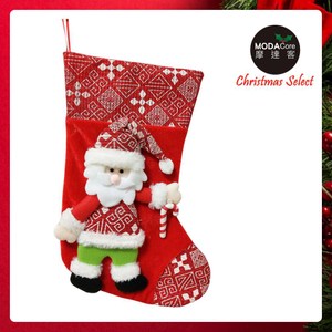 摩達客耶誕-18吋可愛幾何圖大聖誕襪-聖誕老公