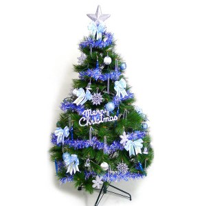 【摩達客】台灣製5尺特級綠松針葉聖誕樹(+飾品組-藍銀色系)(不含燈)(本島免運