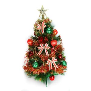 【摩達客】台灣製2尺特級綠色松針葉聖誕樹(紅金色系飾品組(不含燈)本島免運