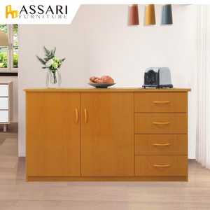 ASSARI-防潮防蛀塑鋼緩衝雙門四抽碗盤櫃(寬125x深43x81c胡桃