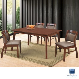 【Hampton 漢汀堡】博爾頓樟木色4尺全實木餐桌椅組-1桌4椅