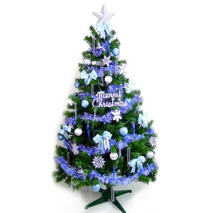 摩達客 台灣製12尺豪華版綠色聖誕樹+藍銀色系配件組(不含燈)