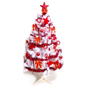 【摩達客】台灣製6尺豪華版夢幻白色聖誕樹 (純紅色系配件組)(不含燈)