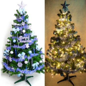 【摩達客】台製6尺豪華版裝飾綠聖誕樹(藍銀色系配件+100燈鎢絲樹燈清光2串