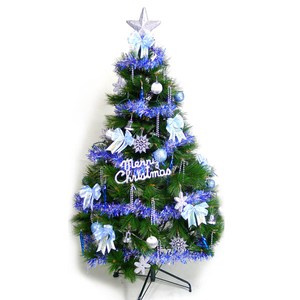 摩達客 台製10尺特級綠松針葉聖誕樹+藍銀色系配件組(不含燈)