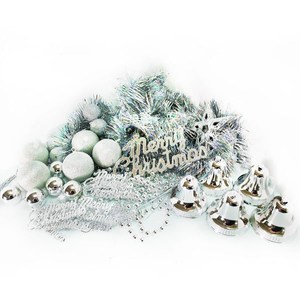 摩達客 聖誕裝飾配件包組合~純銀色系(2尺(60cm)樹適用)-不含燈