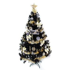 摩達客 台製12尺時尚豪華版黑色聖誕樹+金銀色系配件組(不含燈)