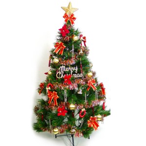 【摩達客】台灣製6尺(180cm)特級綠松針葉聖誕樹(紅金色系配件組)不含燈