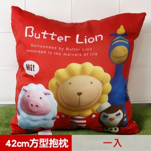 【奶油獅】總動員系列-台灣製造-專利全彩立體印刷方形抱枕-紅(一入)