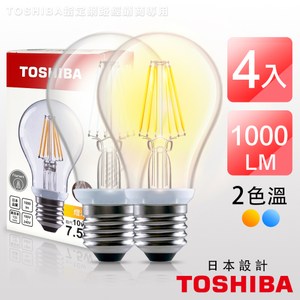 TOSHIBA東芝 7.5W LED球型燈絲燈泡-4入組黃光2700K