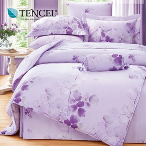 【貝兒居家寢飾生活館】頂級100%天絲床罩鋪棉兩用被七件組(特大雙人/卉影紫)