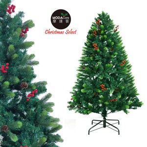 摩達客-6尺(180cm)PVC葉混松針葉紅果松果裝飾聖誕樹(不含燈)