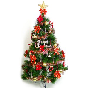 摩達客 台製7尺特級綠松針葉聖誕樹+紅金色系配件組(不含燈)