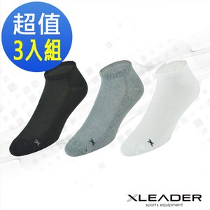 LEADER ST-04 透氣網眼 休閒運動除臭襪短襪 男款 3入組灰色x3
