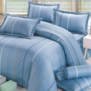 BUTTERFLY-純棉條紋三件式枕套床包組-品味-藍(雙人)