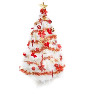 【摩達客】台灣製5尺(150cm)特級白色松針葉聖誕樹(紅金色系)(不含燈)(本島免運