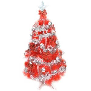 【摩達客】台灣製6尺(180cm)特級紅色松針葉聖誕樹(銀紅色系配件)不含燈