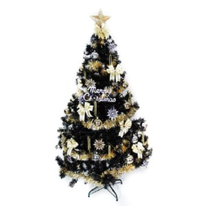 【摩達客】台灣製7尺(210cm)時尚豪華版黑色聖誕樹(金銀色系配件)(不含燈)本島免運