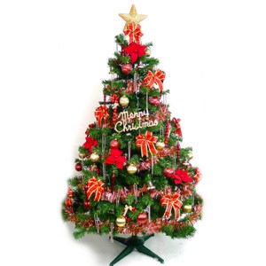 【摩達客】台灣製8尺(240cm)豪華版裝飾綠聖誕樹(紅金色系配件/不含燈)(本島免運費