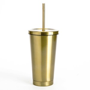 HOLA 極光不鏽鋼吸管杯 470ml 附清潔刷 金色