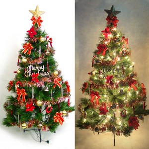 摩達客 台製4尺綠松針葉聖誕樹+紅金色系配件+100燈鎢絲燈清光*1
