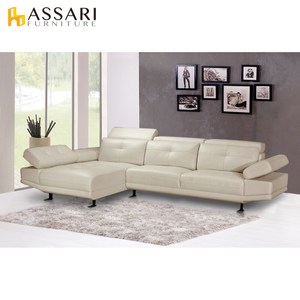 ASSARI-帝摩斯大L型半牛皮沙發-面左時尚酒紅