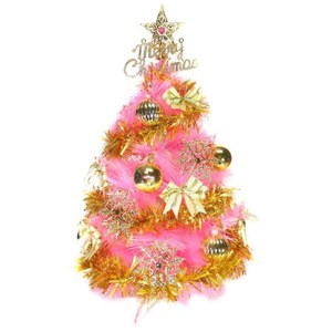 【摩達客】台灣製2尺(60cm)特級粉紅色松針葉聖誕樹(金色系配件/不含燈)