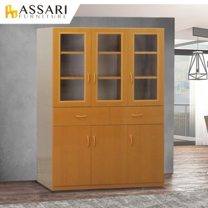 ASSARI-防潮防蛀塑鋼緩衝六門二抽高碗盤櫃(寬122x深42x18雪松