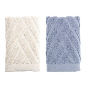 (組)葡萄牙純棉方巾33x33-斜角藍x1+斜角米x1