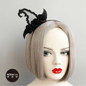 摩達客 萬聖節-黑色小網紗巫婆帽創意造型髮箍