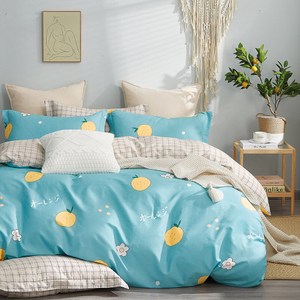 【FOCA檸檬樹下】雙人韓風設計100%精梳棉四件式舖棉兩用被床包組