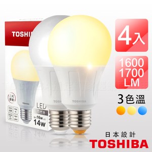 TOSHIBA東芝-4入組 第二代 高效球泡燈 廣角型 14W LED白光6500K