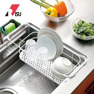 【日本RISU】二合一水槽用伸縮式備料調理/碗盤瀝水籃-2色可選-白