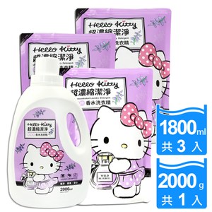 【Hello Kitty】藍風鈴 抗菌香水洗衣精 2Lx1入+補充包 1.8Lx3入