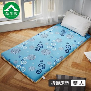 【品生活】冬夏兩用青白鋪棉三折床墊5x6尺雙人(藍色花語)5X6